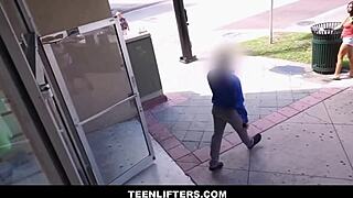 Small tits brunette teen shoplifter aliya brynn strikes fuck deal with big cock mall cop tommy gunn to avoid charges