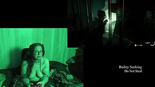 naked brunette with big ass plays lake house game