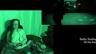 naked brunette with big ass plays lake house game