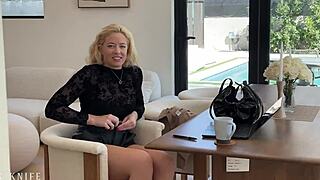 Office slut River Lynn masturbates then gets fucked at work