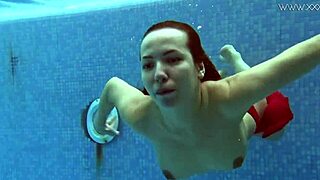 Watch lina mercury pose in red lingerie underwater