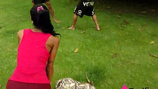 Training Niara Pessanha’s Tight Hole Outdoors with Anal and DP