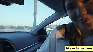 Sexy Asian Hottie Plays With Her Natural Big Boobs In The Car In Front Of Her Friend Tomie Tang Charles Dera