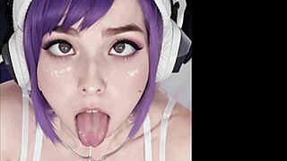 Purple-haired cutie jams to music while giving a steamy POV blowjob session