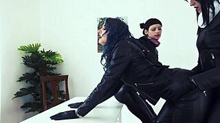 Leather outfits in office setting