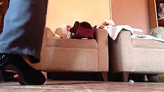 Shemale Struts Boldly In Black High Heels!