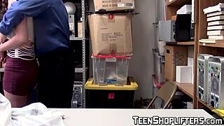 Naughty teen shoplifter bent over for doggystyle punishment by security guard at work