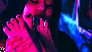 Latina brunette dominates bound lesbian with foot and tickle fetish