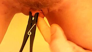 Fingering Wet Young 18+ Pussy with Peg on Clit