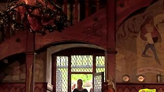 Blonde and Brunette Medieval Babes Lick Outdoors