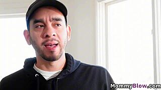 Stunning brunette milf rewards plumber with wet blowjob