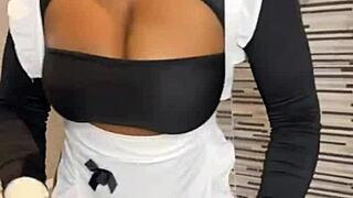 Ebony house maid gets caught riding her black boss's cock, cum on ass in amateur scene