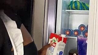 Ebony house maid gets caught riding her black boss's cock, cum on ass in amateur scene