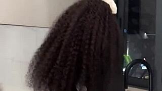 Ebony house maid gets caught riding her black boss's cock, cum on ass in amateur scene