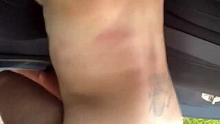 busty hooker rides cock reverse cowgirl in a car midday, taking a load on her phat ass