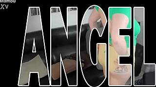 I masturbate while licking angel's round tits.