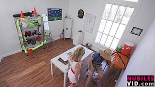 Cheerleader caught by coach with no panties, oh wow!