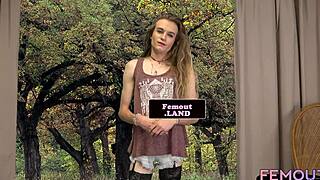 Tattooed shemale debutante plays solo with her hard dick