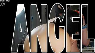 I masturbate while licking angel's round tits.