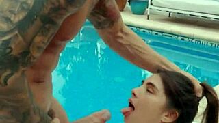 Tru Kait Gets Bent Over For Outdoor Pool Fucking With Cowgirl And Blowjob.