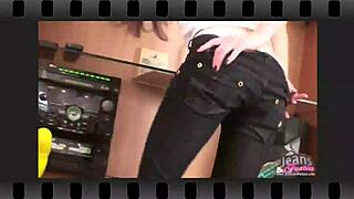 brigette flashes her panties while undressing in tight blue jeans