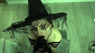 sexy witch with long hair seduced a guy for cum to brew her dark potion