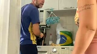 Married Redhead Flashes Big Pussy Lips Near Husband