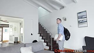 Bound petite teen untied for rough sucking and fucking with monster cock