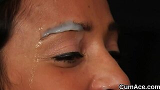 Nasty babe sucks and swallows sperm in blowbang bukkake
