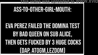 Did Eva Perez fail her domina test before getting fucked by three huge cocks?