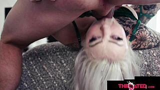 Throated - Inked Blonde Babe Throated Hard By Big Cock