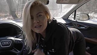 Can You Drive While This Blonde MILF Sucks Your Cock And Swallows Cum Outdoors?