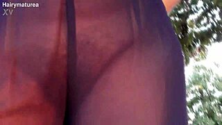 Hairy Mature Flashes in See-Through Outfit.