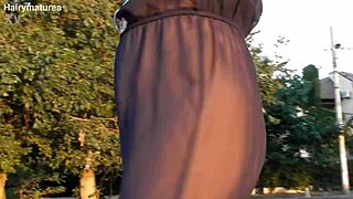 Hairy Mature Flashes in See-Through Outfit.