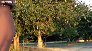 Hairy Mature Flashes in See-Through Outfit.