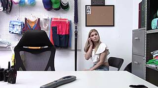 Hot officer bangs naughty blondes in office!