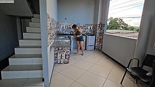 Beautiful amateur lets neighbor fuck her ass after stealing panties