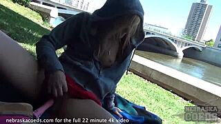 Naked college student flashes small tits in downtown Cedar Rapids