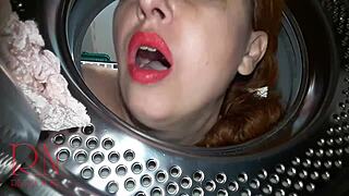 Adorable housewife slave fucked in the washing machine