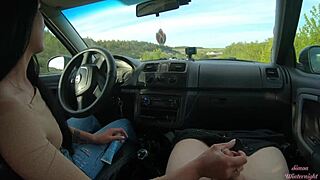 Feeling Thrilled Giving Public Car Handjob on Road