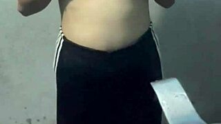 Wild Student Getting Oiled Up In Hotel Bathroom Madness!