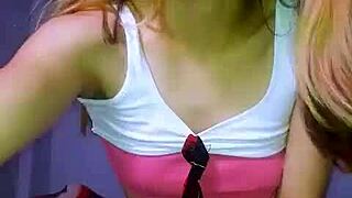 Bonneyuwu, the petite schoolgirl whore, masturbates wildly with a huge dildo!