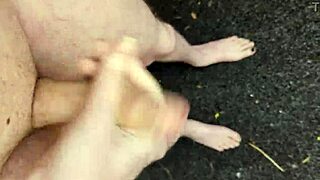 risky midday outdoor masturbation with a monster cock in public