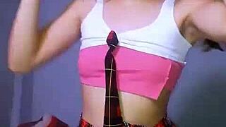 Bonneyuwu, the petite schoolgirl whore, masturbates wildly with a huge dildo!