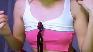 Bonneyuwu, the petite schoolgirl whore, masturbates wildly with a huge dildo!