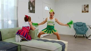 Cute cheerleader Katie Kush takes a pussy pounding after sucking cock.
