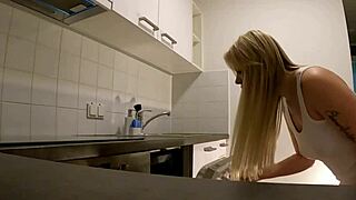 Hot Sexy All-Natural Big Tits Braless Wife Goes No Panties In Kitchen