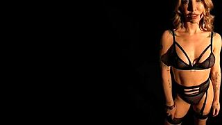 Blonde pornstar in stockings fucks in darkness, VR POV with cum and blowjob.