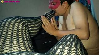 Bold Latina Whore Delivers Intense Footjob In Lingerie