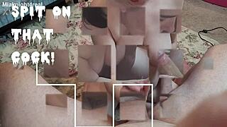 Mia knight says, 'watch me suck this huge cock sloppily with my big tits bouncing'